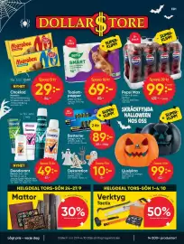 DollarStore annonsblad Sida 1: Serla toalett-papper €69,00, Rexona deodorant €49,00