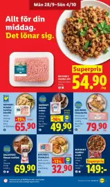 Lidl reklamblad vecka 40 Sida 3: Dahlbergs Fläskytterfilé €79,90, Butcher's grytbitar av nöt €149,00