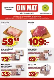 Din Mat reklamblad vecka 39 Sida 1: Fläskkotlett €59,95, Märgpipa €109,00