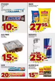 Din Mat reklamblad vecka 39 Sida 7: Snickers €10,00, Garant salta pinnar €15,00