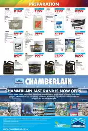 Chamberlain catalogue Page 12: PlasterKey €399,00, Powrfix Mortar Off €199,00