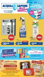 Volantino Acqua & Sapone Pagina 1: Ace sgrassatore spray €2,99, Dermomed sapone liquido ecoricarica €0,99