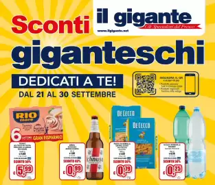Volantino Il Gigante Pagina 1: Acqua minerale Boario €0,25, Pasta di semola grano duro De Cecco assortita €0,79