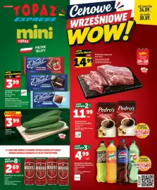 Topaz Express gazetka tydzień 39 Strona 1: Karkówka wieprzowa bez kości €14,99, Czekolada E.Wedel €3,99