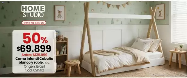 Catálogo Coto semana 39 Página 4: Origen - cama infantil cabaña blanco y roble, cod. 621562 €69.899,00