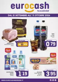Volantino Eurocash Pagina 1: Parmacotto prosciutto cotto €2,49, Rio mare Tonno all’olio di oliva €3,95