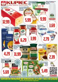 Kupiec gazetka Strona 1: Makaron spaghetti Lubella €4,29, Mleko wiejskie Piątnica 3,2% €3,69