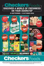Checkers catalogue Page 1: Cape Point Frozen Prawn Meat €159,99, Albany Everyday White Bread €17,99