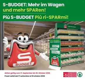 Volantino Interspar | S-Budget Pagina 1: S-BUDGET: Mehr im Wagen und mehr SPARen! Più S-BUDGET Più ri-SPARmi! 心 WAUDGE Okg