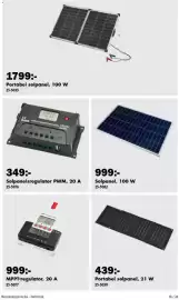 Biltema reklamblad Sida 18: Portabel solpanel, 100 W €1.799,00, Solpanelsregulator PWM, 20 A €349,00