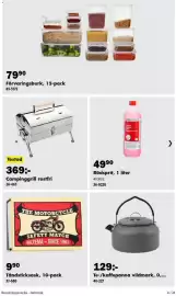 Biltema reklamblad Sida 8: Biltema tändsticksask €9,90, Testad campinggrill rostfri €369,00