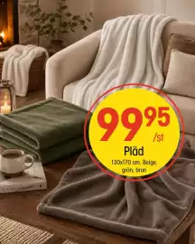 EKO reklamblad vecka 39 Sida 1: The KINFOLK NOMI 9995 Pläd 130x170 cm. Beige, grön, brun