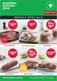 Australian Butchers Store catalogue Page 1: Hamburger Patties €9,99, Roast Beef €19,99