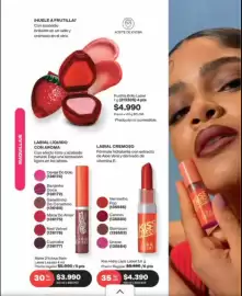 Catálogo Avon Página 34: Frutilla brillo labial 7g (2t3305) 4 pte €4.990,00, Labial liquido con aroma €3.990,00