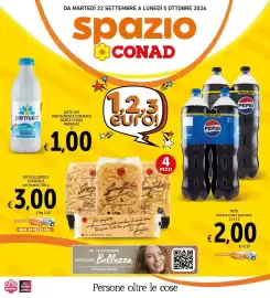 Volantino Spazio Conad Pagina 1: Pasta di semola Garofalo €3,00, Latte UHT parzialmente scremato Bontà e Linea Parmalat €1,00