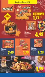 Catálogo Lidl semana 40 Página 37: Halloween pizza con crema de calabaza y bacon €3,29, Halloween monster nuggets €4,49