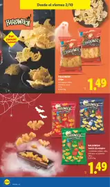 Catálogo Lidl semana 40 Página 44: Halloween snacks de vampiro €1,49, Halloween Chips €1,49