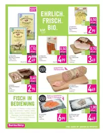 Sutterlüty Flugblatt woche 39 Seite 8: Ja! Natürliche Bio Debreziner €4,99, Bio Lachsfilet mit Haut €6,99