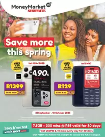 Shoprite catalogue Page 1: Itel 2163D €129,00, Itel A90s 128GB €1.399,00