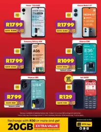 Shoprite catalogue Page 5: Itel 2163D €129,00, Hisense U54 €799,00