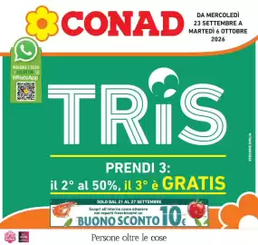 Volantino Conad Pagina 1: CONAD DA MERCOLEDÌ 23 SETTEMBRE A MARTEDÌ 6 OTTOBRE 2026 INQUADRA E RICEVI I VOLANTINI SU
