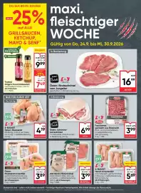 Maximarkt Flugblatt woche 39 Seite 2: AIA Hendl-Filetschnitzel €3,99, Maxi Fleisch Österr. Schweinskarreebraten €6,99