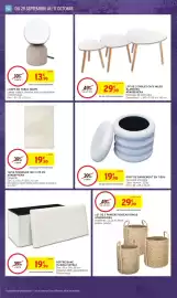 Catalogue Intermarché page 44: ATMOSPHERA Tables cafe Mileo €29,90, POUF DE RANGEMENT EN TISSU €19,90