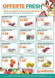 Volantino GrosMarket settimana 39 Pagina 1: Filone di tonno pinne gialle €9,99, Cosciotti di pollo maxi Italia €2,79