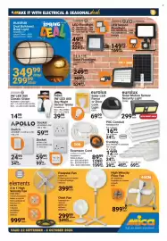 Mica catalogue Page 5: Eurolux Oval Bulkhead Braai Light €349,99, Eurolux Solar Motion Sensor Security Light €29,99