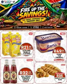 Take 'n Pay catalogue Page 4: Garlic Loaf/Buns €35,00, All Gold Tomato Sauce €32,99