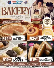 Take 'n Pay catalogue Page 5: Large Milk Tart €34,99, Long Doughnuts €19,99