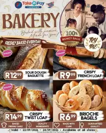 Take 'n Pay catalogue Page 6: Brioche Bagels €6,99, Sour Dough Baguette €12,99