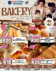 Take 'n Pay catalogue Page 7: Buns €30,00, Seeded Jumbo Buns or Foot Long Rolls €25,00