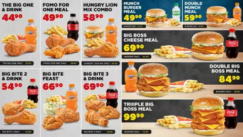 Hungry Lion catalogue Page 1: Big Bite 2 & Drink €54,90, Big Bite Feast €66,90