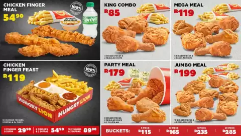 Hungry Lion catalogue Page 2: MEGA MEAL €119,00, King Combo €85,00