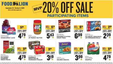 Food Lion weekly ad week 39 Page 15: Pictsweet edamame snack packs €4,79, Digiorno stuffed crust pizza €6,99