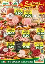 Volantino MercADone Pagina 10: Prosciutto crudo Montvecchi €14,90, Fiorucci prosciutto cotto vellutato €9,90