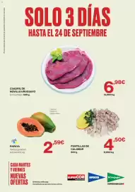 Catálogo Supercor Página 1: Cuadril de novillo uruguayo €6,98, Puntillas de calamar €4,50