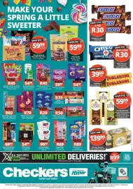 Checkers catalogue Page 1: Bebeto Wacky Sticks/ Happy Laces/ Filled & Twist Candy €40,00, Bakers Choc Selection €70,00