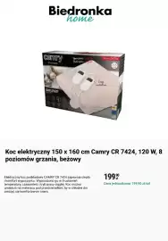 Biedronka gazetka tydzień 39 Strona 8: Koc elektryczny 150 x 160 cm Camry CR 7424, 120 W, 8 poziomów grzania, beżowy €199,90