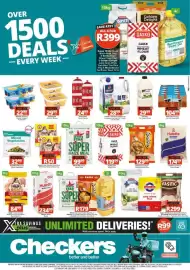 Checkers catalogue Page 1: Hulett's White Sugar €234,99, White Star Super Maize Meal €179,00