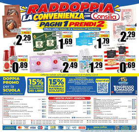 Volantino DEM settimana 39 Pagina 20: Consilia pasta di semola trafileta al bronzo €0,69, Consilia Yogurt Greco Bianco €1,79