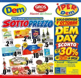 Volantino DEM settimana 39 Pagina 1: Bistecche di lombo di suino €3,99, Fior di Latte Vallelata €2,79
