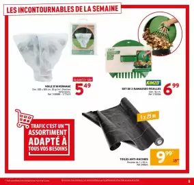 Catalogue Trafic semaine 39 page 5: KINZO SET DE 2 RAMASSES-FEUILLES €6,99, TOILES ANTI-RACINES €9,99