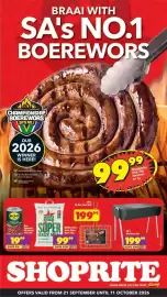 Shoprite catalogue Page 1: Mini - braai box €199,99, Koo - chakalaka hot & spicy with beans €19,99