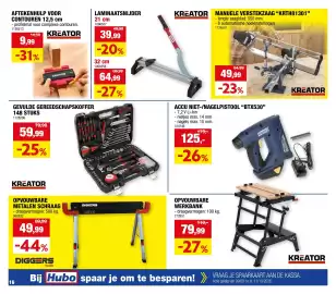 Hubo folder Pagina 16: Laminaatsnijder Kreator €39,99, Manuele verstekzaag krth81301 €49,99