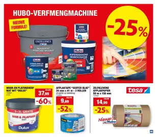 Hubo folder Pagina 45: Mur & plafond mat dulux €37,99, Afplaktape scotch blue €9,99