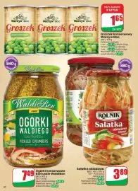 Dino gazetka tydzień 39 Strona 30: Ogórki konserwowe Kartuskie WaldiBen €7,49, Groszek konserwowy Warzyw Moc €1,65