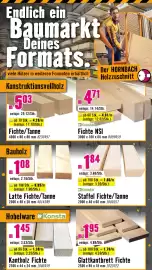 Hornbach Flugblatt Seite 6: Latte Fichte/Tanne €1,08, Konsta Kantholz Fichte €1,45