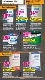 Hornbach Flugblatt Seite 9: KNAUF Dünnputz Tünich Blauband €15,45, KNAUF Spachtelmasse „Uniflott Finish" €19,98